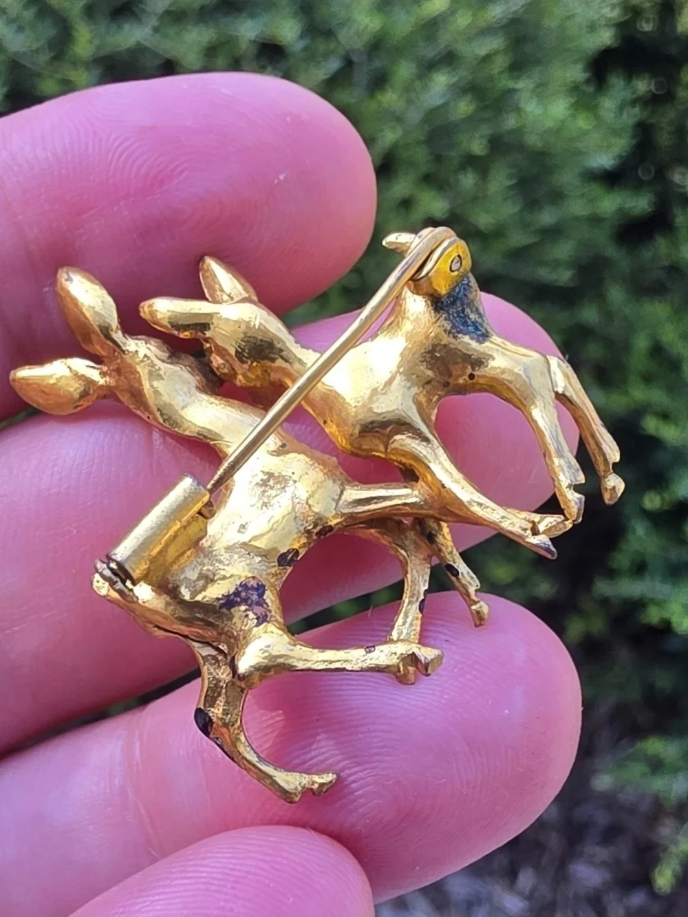 Vintage Double Deer Brooch Christmas Holidays European Trombone Clasp Figural